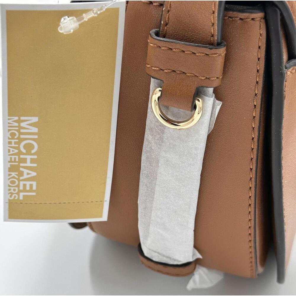 MICHAEL KORS Cary Medium Leather Saddle Bag Acorn Brown Great Fall Color NWT - Picture 8 of 9